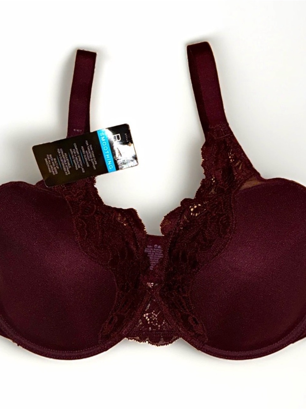 Bali Smooth Lace Underwire Bra in Burgundy